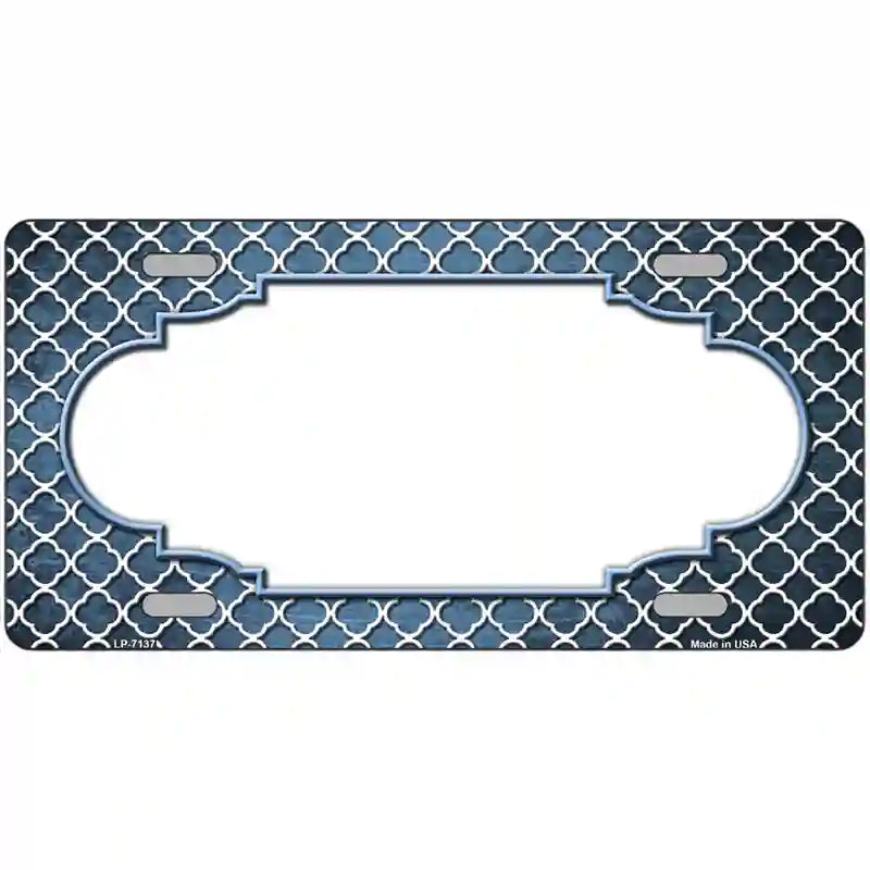 Light Blue White Quatrefoil Scallop Oil Rubbed Metal Novelty License Plate 24" x 12" (LLP)