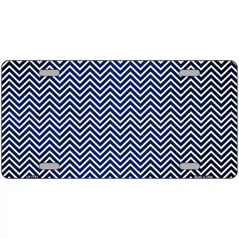 Blue White Small Chevron Oil Rubbed Metal Novelty License Plate 24" x 12" (LLP)