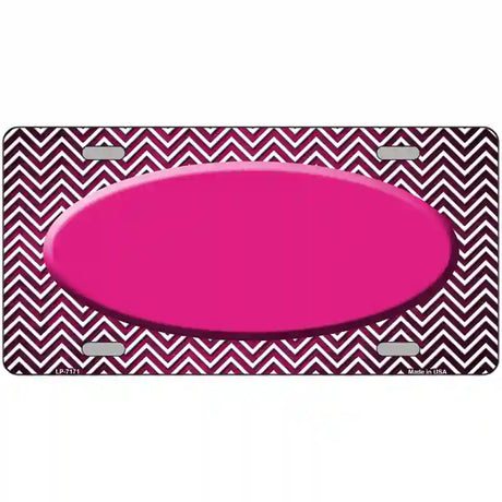 Pink White Small Chevron Oval Oil Rubbed Metal Novelty License Plate 24" x 12" (LLP)