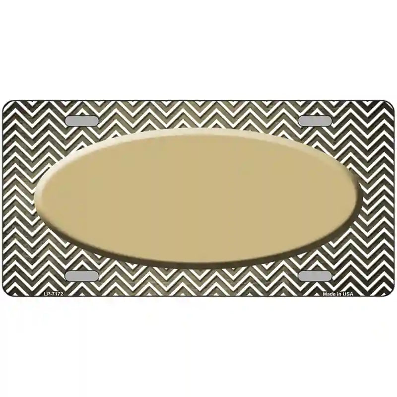 Gold White Small Chevron Oval Oil Rubbed Metal Novelty License Plate 24" x 12" (LLP)