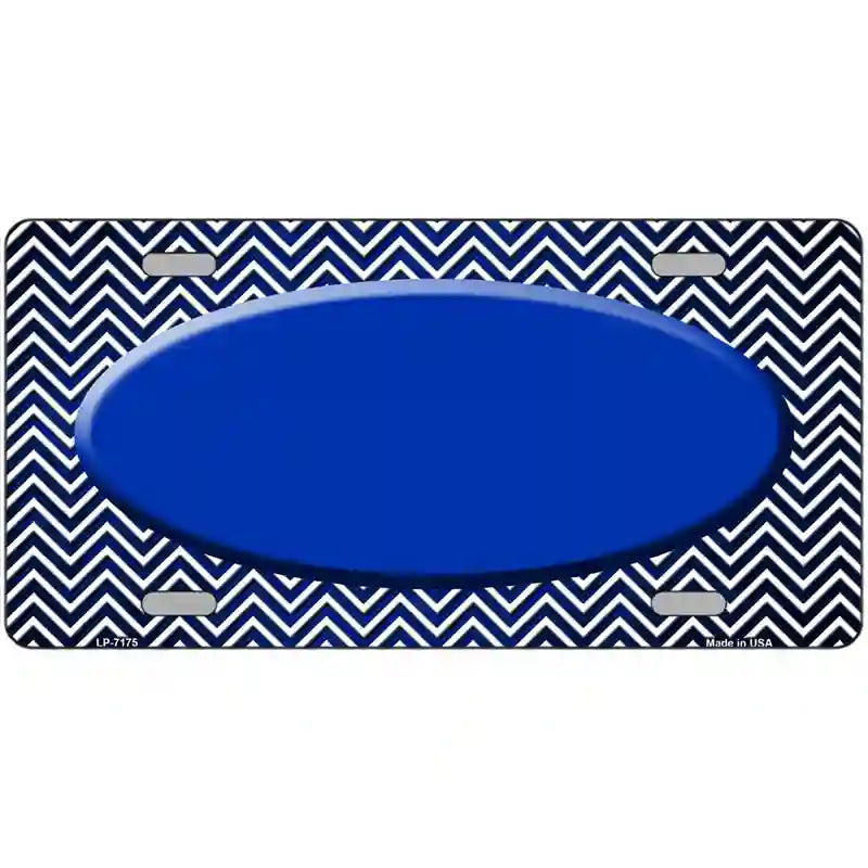 Blue White Small Chevron Oval Oil Rubbed Metal Novelty License Plate 24" x 12" (LLP)