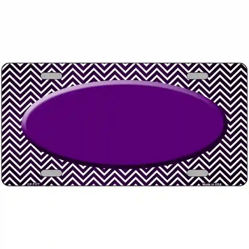 Purple White Small Chevron Oval Oil Rubbed Metal Novelty License Plate 24" x 12" (LLP)