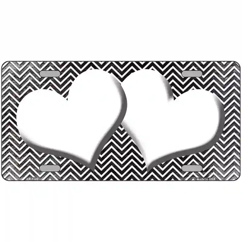 Black White Small Chevron Hearts Oil Rubbed Metal Novelty License Plate 24" x 12" (LLP)