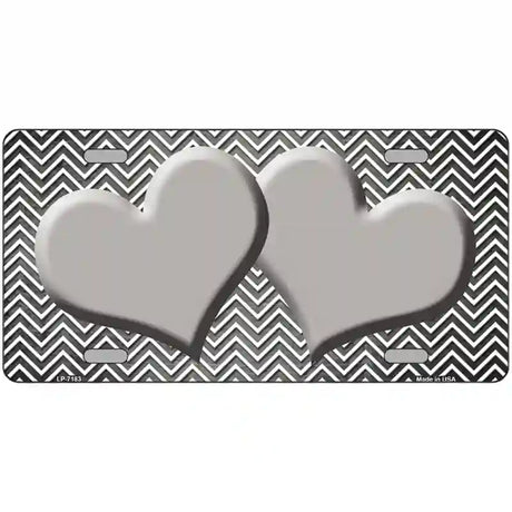 Gray White Small Chevron Hearts Oil Rubbed Metal Novelty License Plate 24" x 12" (LLP)