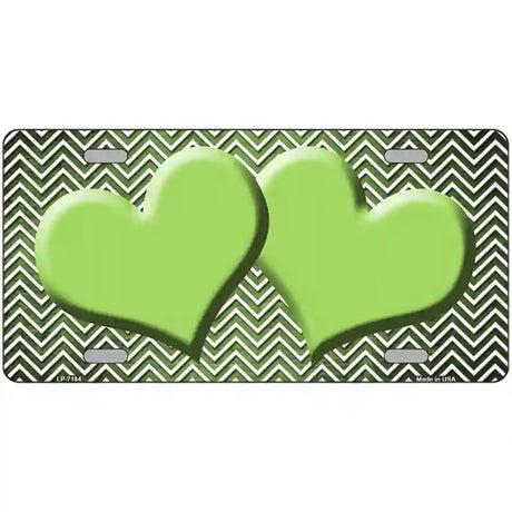 Lime Green White Small Chevron Hearts Oil Rubbed Metal Novelty License Plate 24" x 12" (LLP)