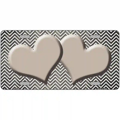 Tan White Small Chevron Hearts Oil Rubbed Metal Novelty License Plate 24" x 12" (LLP)