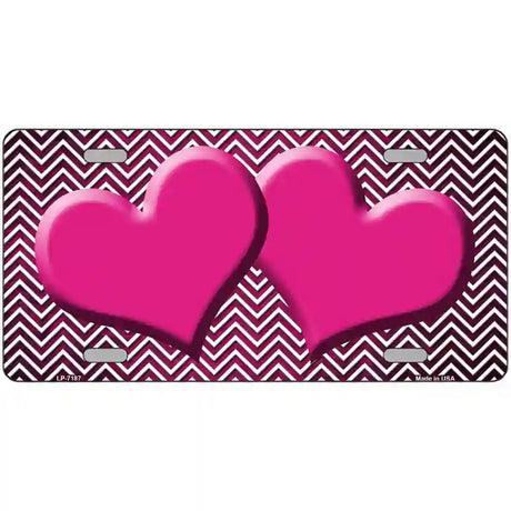 Pink White Small Chevron Hearts Oil Rubbed Metal Novelty License Plate 24" x 12" (LLP)