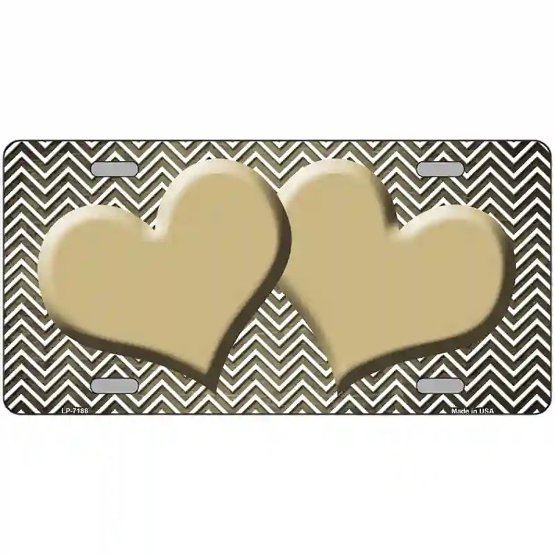 Gold White Small Chevron Hearts Oil Rubbed Metal Novelty License Plate 24" x 12" (LLP)