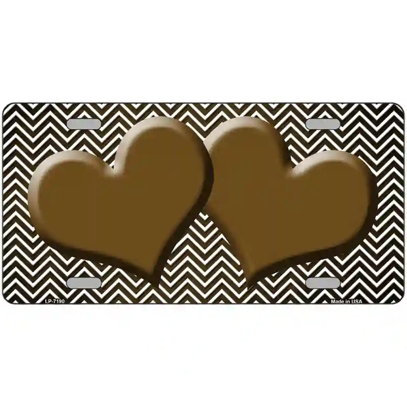 Brown White Small Chevron Hearts Oil Rubbed Metal Novelty License Plate 24" x 12" (LLP)