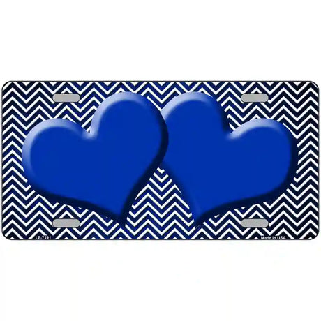 Blue White Small Chevron Hearts Oil Rubbed Metal Novelty License Plate 24" x 12" (LLP)