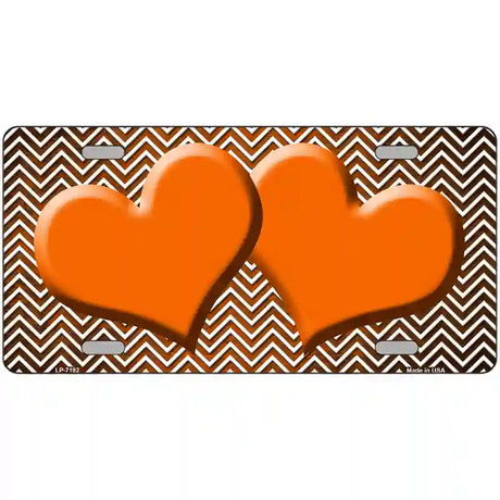 Orange White Small Chevron Hearts Oil Rubbed Metal Novelty License Plate 24" x 12" (LLP)