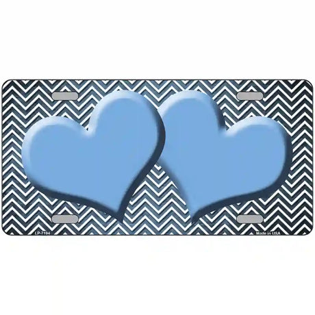 Light Blue White Small Chevron Hearts Oil Rubbed Metal Novelty License Plate 24" x 12" (LLP)