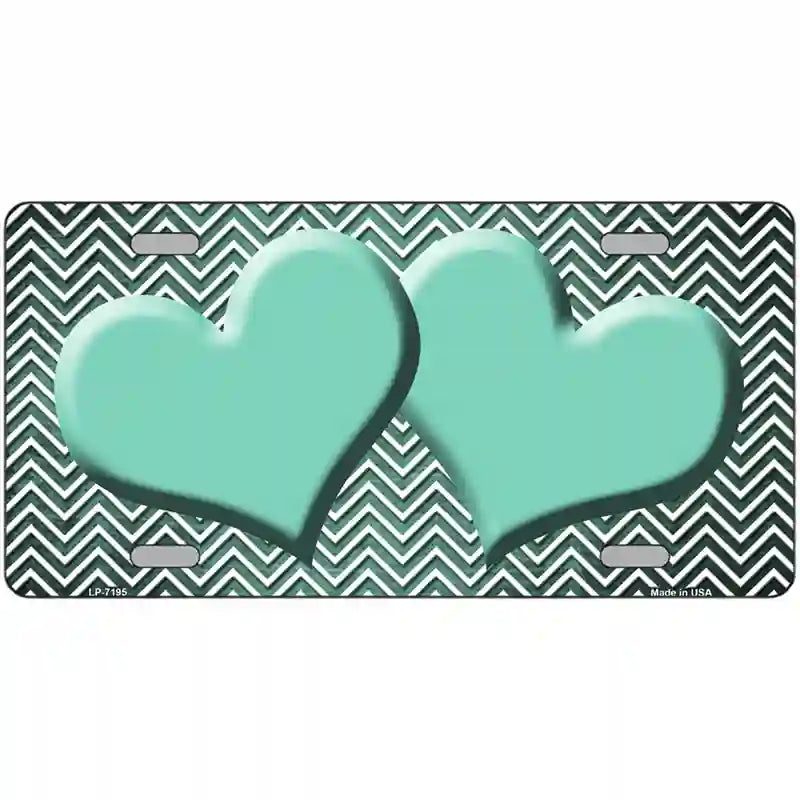 Mint White Small Chevron Hearts Oil Rubbed Metal Novelty License Plate 24" x 12" (LLP)