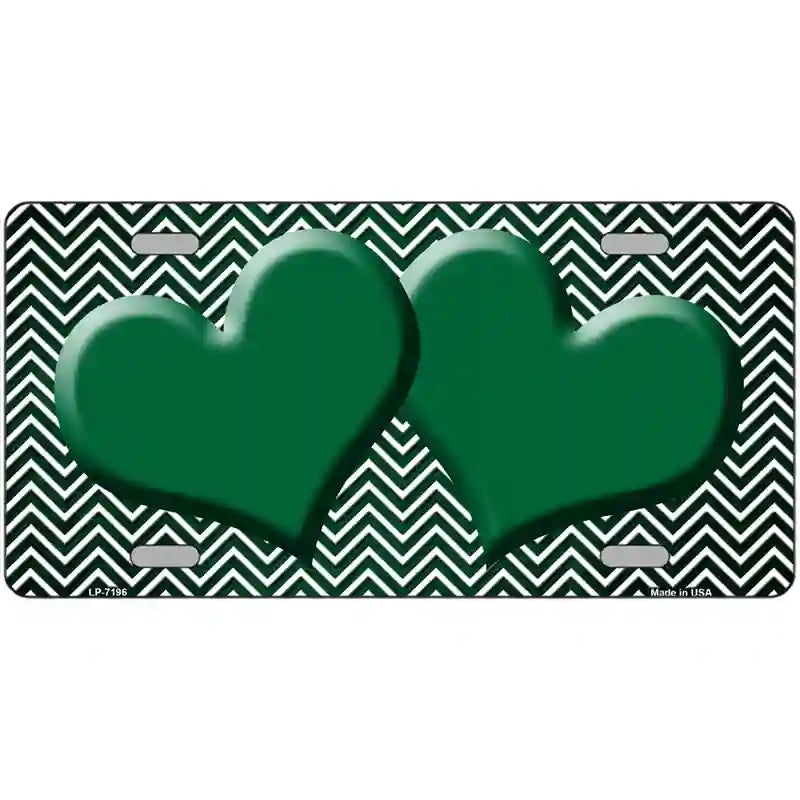 Green White Small Chevron Hearts Oil Rubbed Metal Novelty License Plate 24" x 12" (LLP)