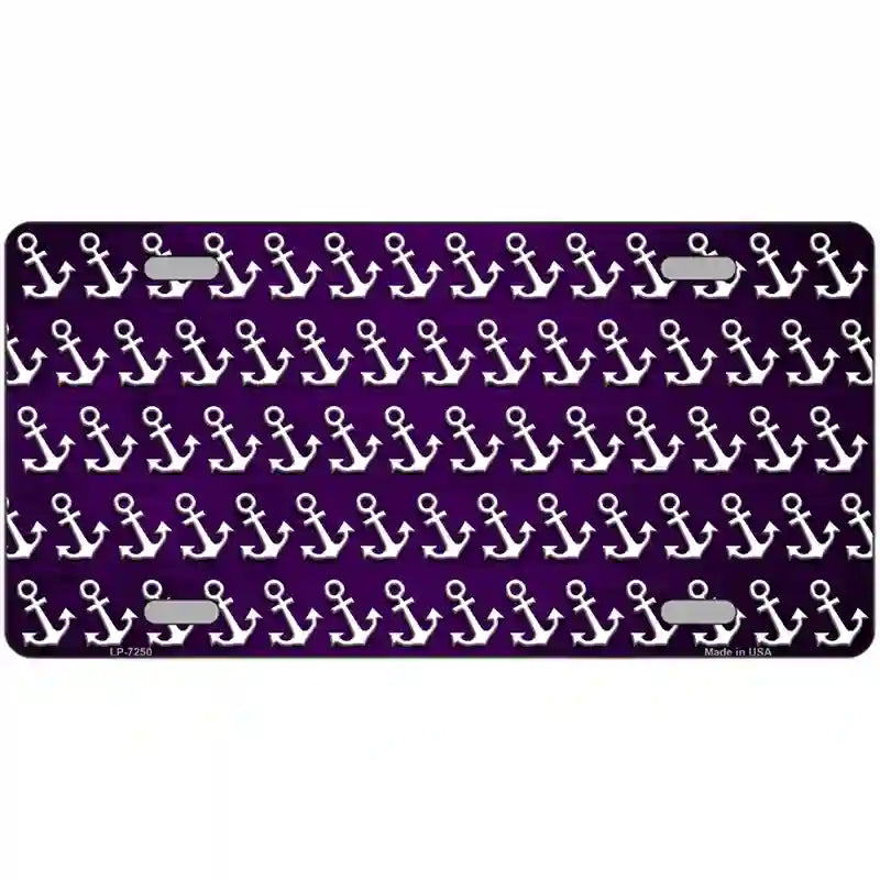 Purple White Anchor Oil Rubbed Metal Novelty License Plate 24" x 12" (LLP)