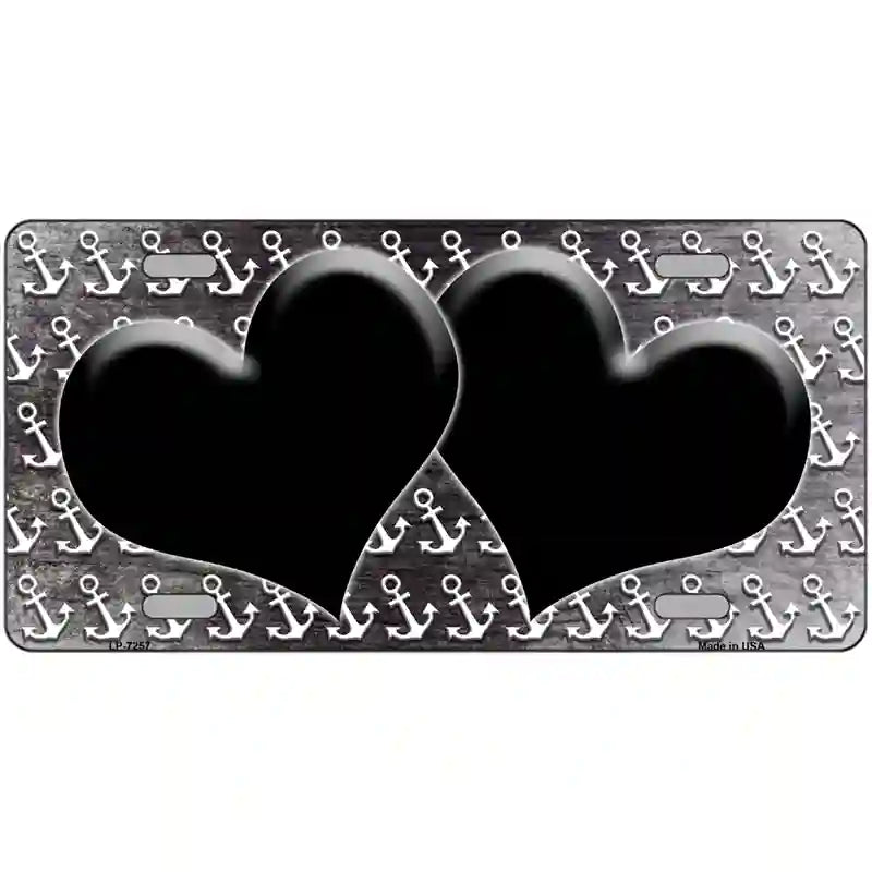 Black White Anchor Hearts Oil Rubbed Metal Novelty License Plate 24" x 12" (LLP)