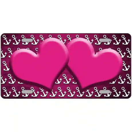 Pink White Anchor Hearts Oil Rubbed Metal Novelty License Plate 24" x 12" (LLP)