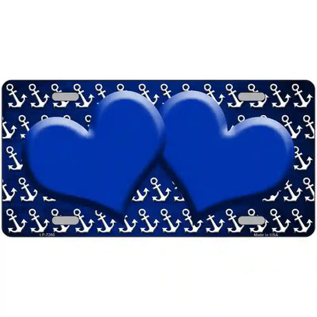 Blue White Anchor Hearts Oil Rubbed Metal Novelty License Plate 24" x 12" (LLP)