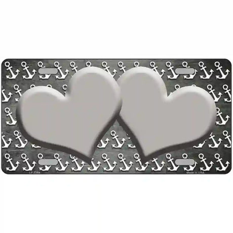 Gray White Anchor Hearts Oil Rubbed Metal Novelty License Plate 24" x 12" (LLP)