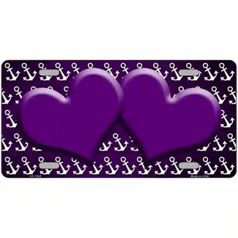 Purple White Anchor Hearts Oil Rubbed Metal Novelty License Plate 24" x 12" (LLP)