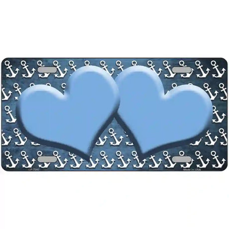 Light Blue White Anchor Hearts Oil Rubbed Metal Novelty License Plate 24" x 12" (LLP)