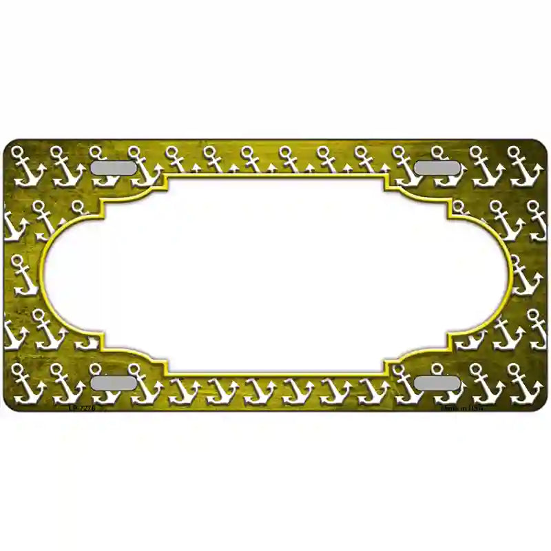 Yellow White Anchor Scallop Oil Rubbed Metal Novelty License Plate 24" x 12" (LLP)