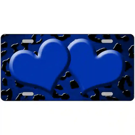 Blue Black Cheetah Hearts Oil Rubbed Metal Novelty License Plate 24" x 12" (LLP)