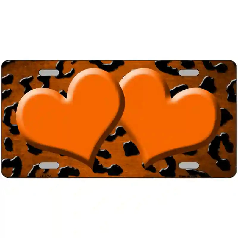 Orange Black Cheetah Hearts Oil Rubbed Metal Novelty License Plate 24" x 12" (LLP)