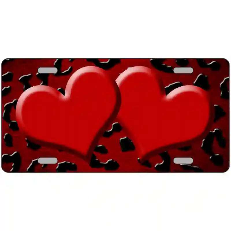 Red Black Cheetah Hearts Oil Rubbed Metal Novelty License Plate 24" x 12" (LLP)