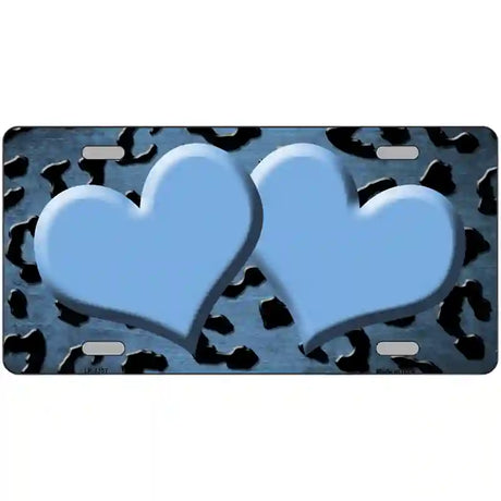 Light Blue Black Cheetah Hearts Oil Rubbed Metal Novelty License Plate 24" x 12" (LLP)