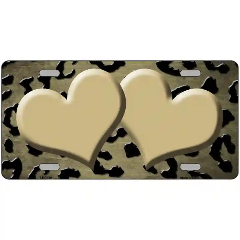 Gold Black Cheetah Hearts Oil Rubbed Metal Novelty License Plate 24" x 12" (LLP)