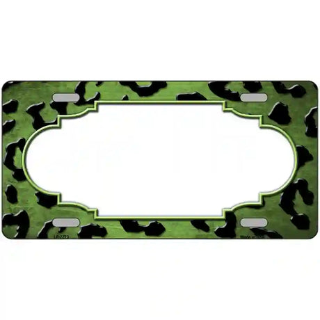 Lime Green Black Cheetah Scallop Oil Rubbed Metal Novelty License Plate 24" x 12" (LLP)