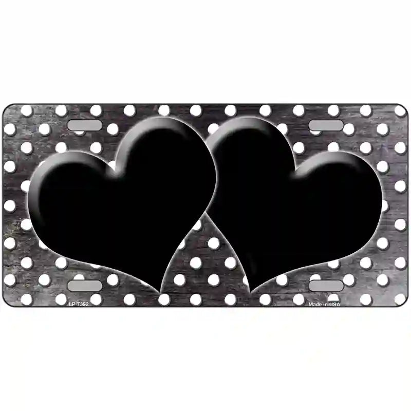 Black White Small Dots Hearts Oil Rubbed Metal Novelty License Plate 24" x 12" (LLP)