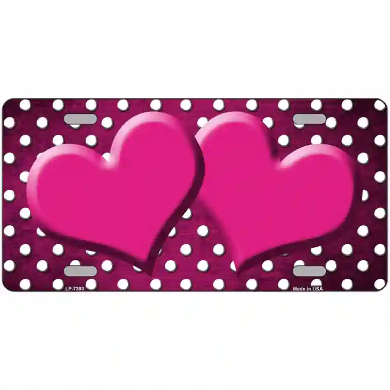 Pink White Small Dots Hearts Oil Rubbed Metal Novelty License Plate 24" x 12" (LLP)