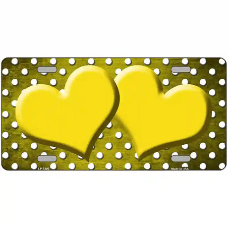 Yellow White Small Dots Hearts Oil Rubbed Metal Novelty License Plate 24" x 12" (LLP)