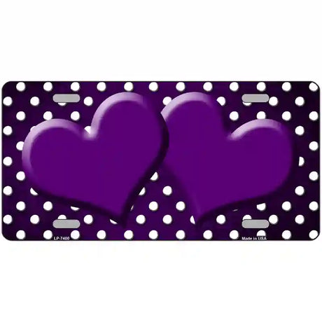 Purple White Small Dots Hearts Oil Rubbed Metal Novelty License Plate 24" x 12" (LLP)