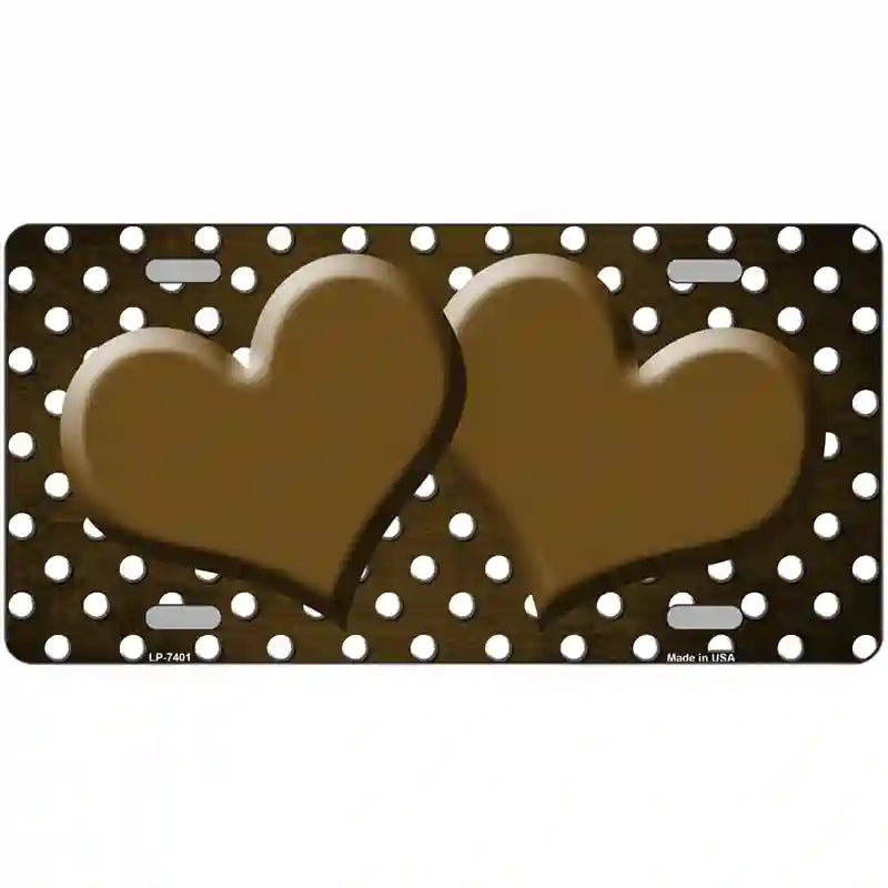 Brown White Small Dots Hearts Oil Rubbed Metal Novelty License Plate 24" x 12" (LLP)