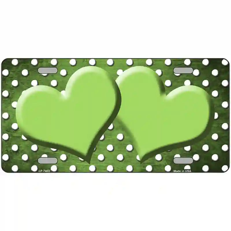 Lime Green White Small Dots Hearts Oil Rubbed Metal Novelty License Plate 24" x 12" (LLP)