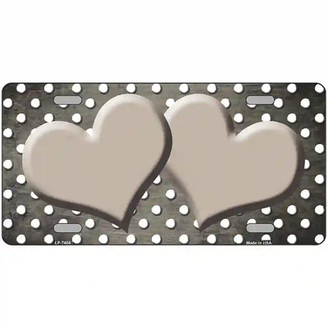 Tan White Small Dots Hearts Oil Rubbed Metal Novelty License Plate 24" x 12" (LLP)