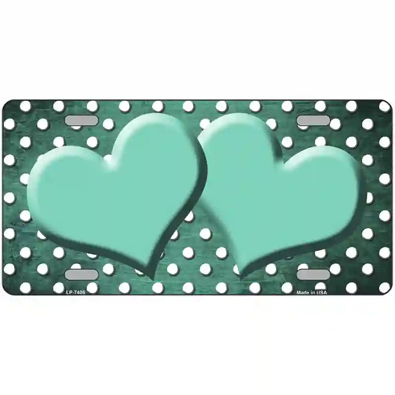 Mint White Small Dots Hearts Oil Rubbed Metal Novelty License Plate 24" x 12" (LLP)