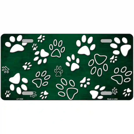 Green White Paw Oil Rubbed Metal Novelty License Plate 24" x 12" (LLP)