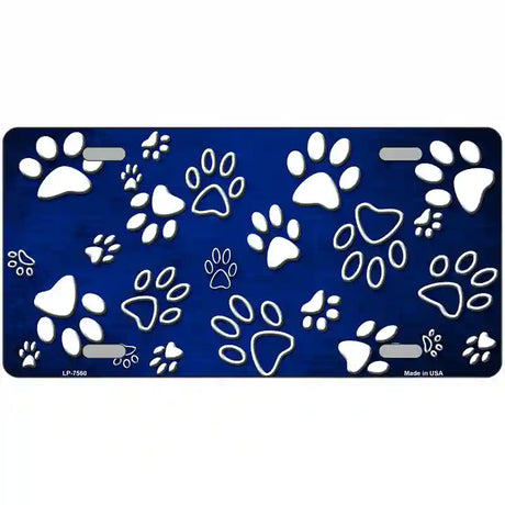 Blue White Paw Oil Rubbed Metal Novelty License Plate 24" x 12" (LLP)