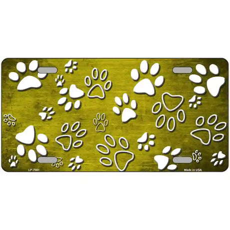 Yellow White Paw Oil Rubbed Metal Novelty License Plate 24" x 12" (LLP)