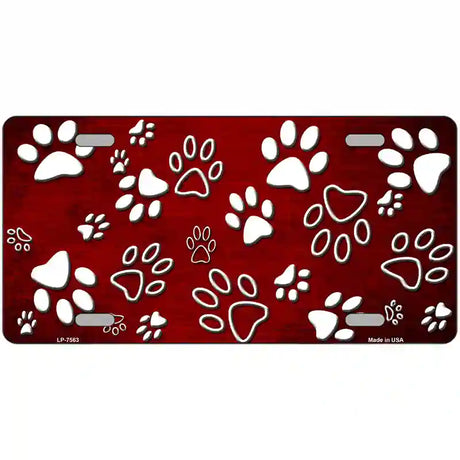 Red White Paw Oil Rubbed Metal Novelty License Plate 24" x 12" (LLP)