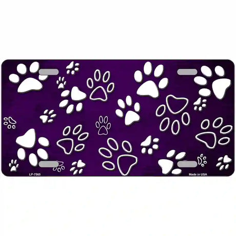 Purple White Paw Oil Rubbed Metal Novelty License Plate 24" x 12" (LLP)