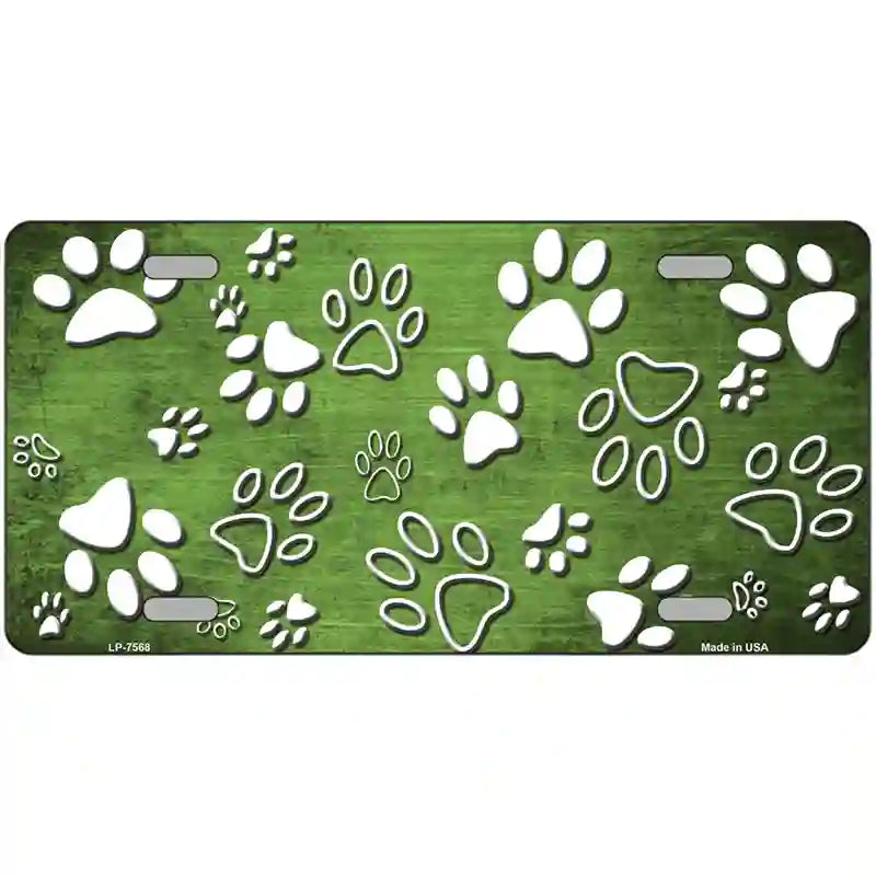 Lime Green White Paw Oil Rubbed Metal Novelty License Plate 24" x 12" (LLP)