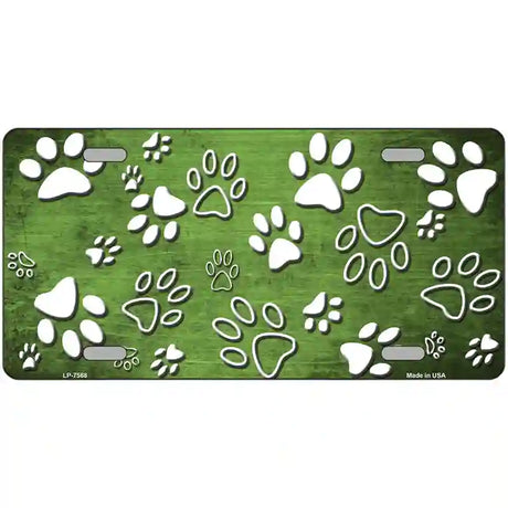 Lime Green White Paw Oil Rubbed Metal Novelty License Plate 24" x 12" (LLP)