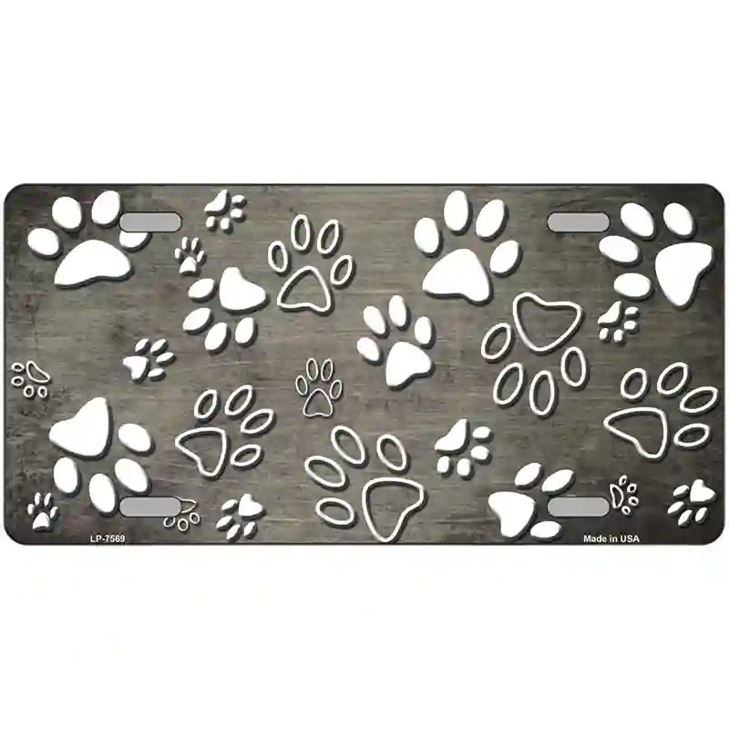 Tan White Paw Oil Rubbed Metal Novelty License Plate 24" x 12" (LLP)