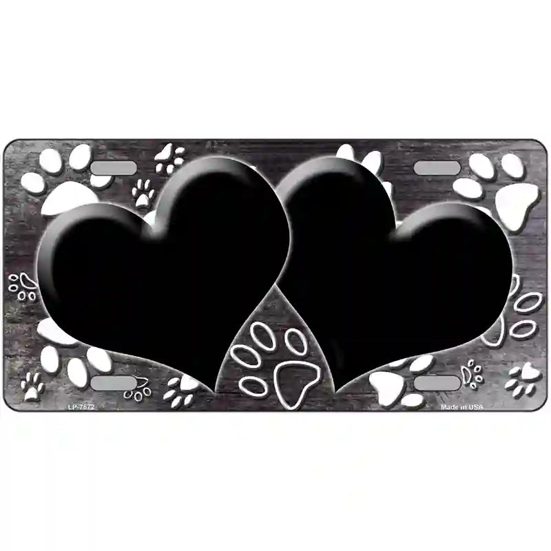 Paw Heart Black White Metal Novelty License Plate 24" x 12" (LLP)