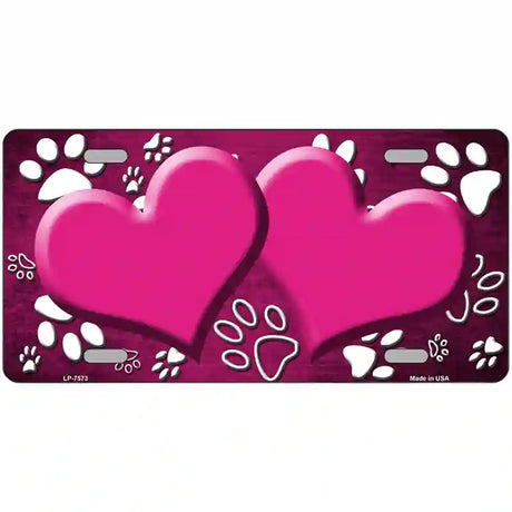 Paw Heart Pink White Metal Novelty License Plate 24" x 12" (LLP)